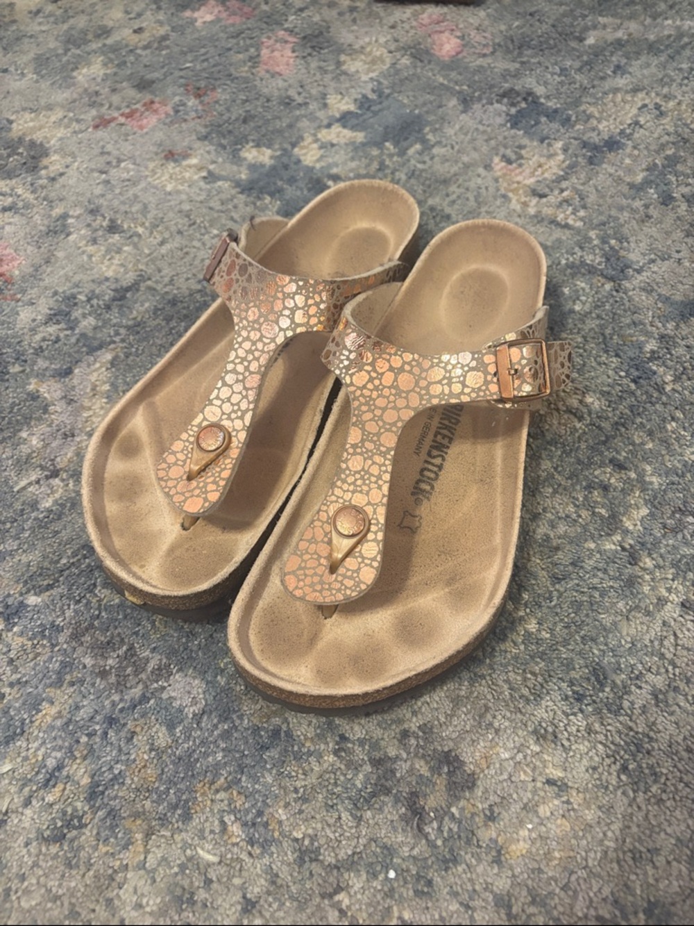 Birkenstock Women's Metallic Rose Gold T-Strap Sandals